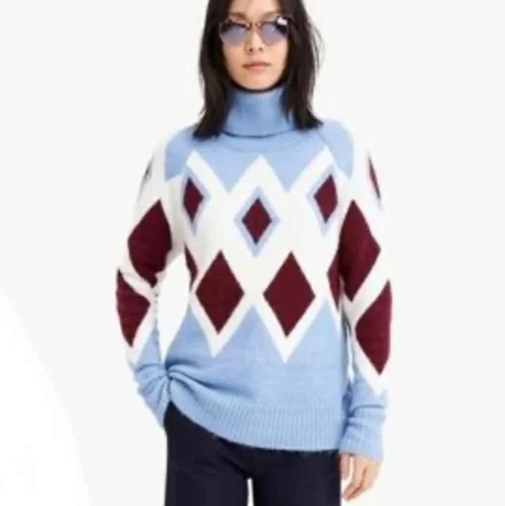J. Crew Argyle Soft Yarn Wool Blend Oversize  Sweater